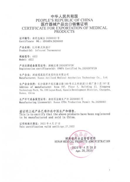 Κίνα Astiland Medical Aesthetics Technology Co., Ltd Πιστοποιήσεις